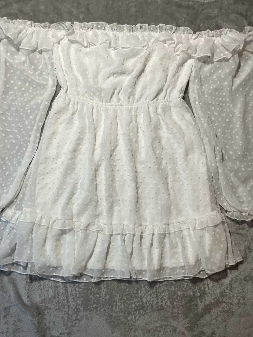 Off-Shoulder White Swiss Dot Mini Dress